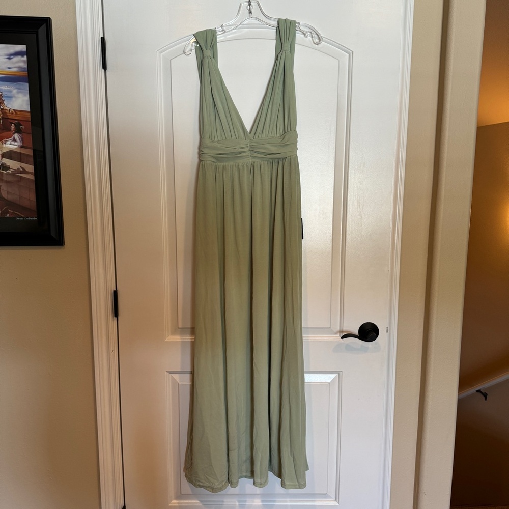 NWT Lulus. Mesmerized by Love Mesh Lace-Up Maxi Dress. Size: XL. Color: Sage
